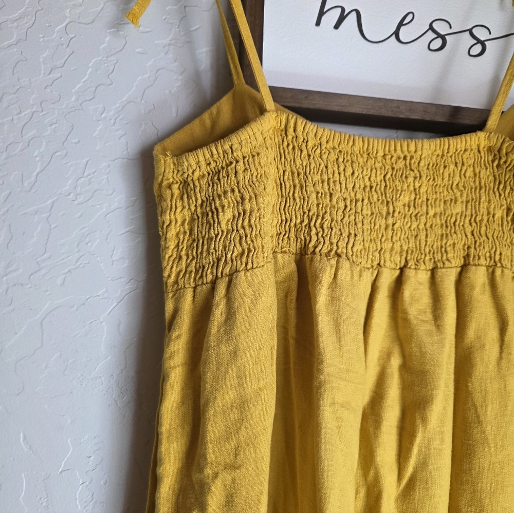 Zara Strappy Linen Blend Mustard Yellow Midi Dress Size XS - Picture 8 of 9